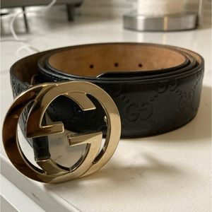 Leather monogram Gucci GG Belt